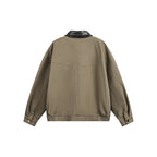 Men's Oversize Harrington Jacket with Faux Leather Collar, Flap Pockets, and Elastic Hem Fashion Glam