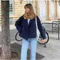 Women Short Cut Double-Breasted Wool Blend Peacoat with Boxy Oversize Silhouette Fashion Glam