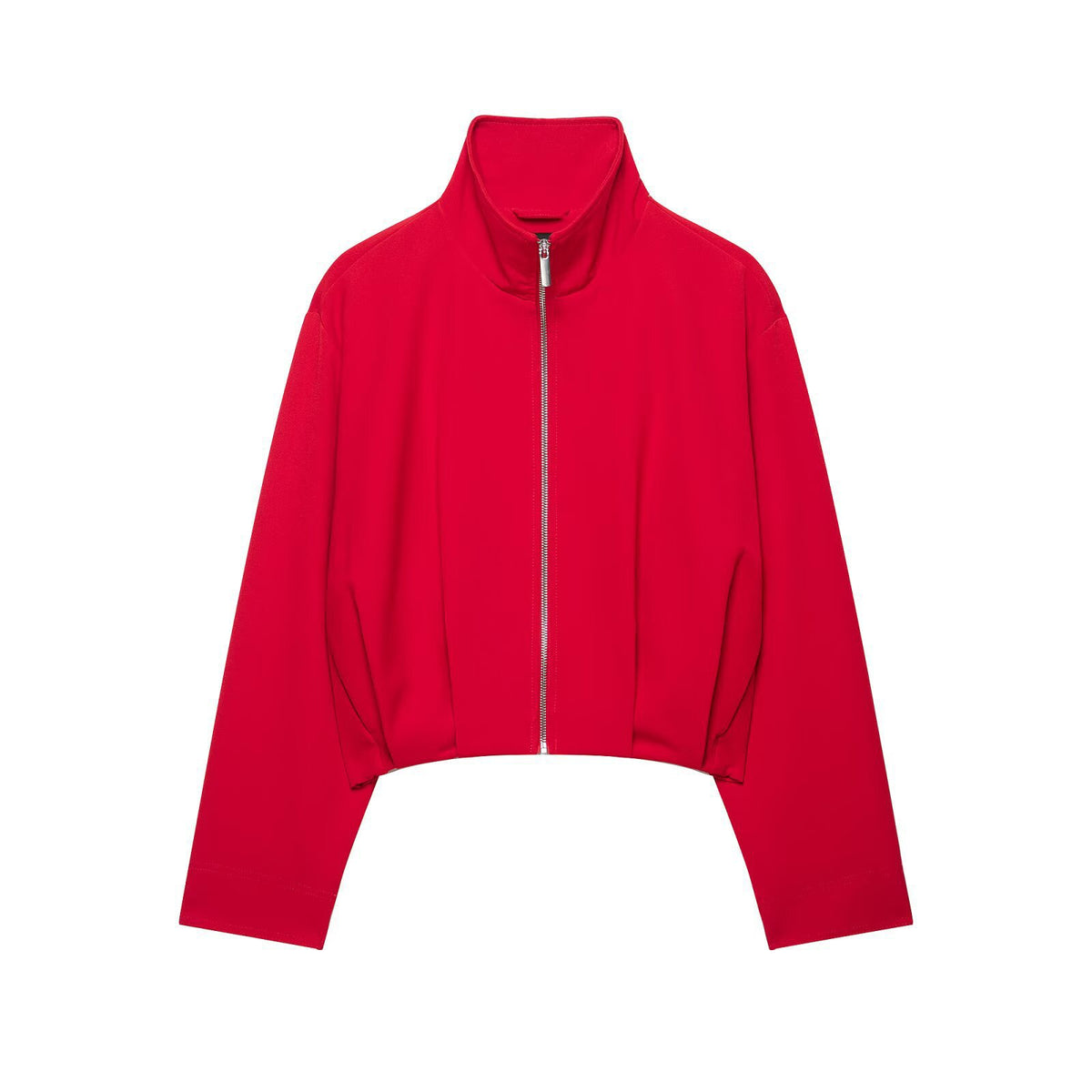 Women's Short Stand Collar Bomber Jacket with Zipper and Fitted Cuffs Fashion Glam