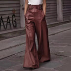 Ladies wide high-waist palazzo pants made of faux leather with wide waistband Fashion Glam
