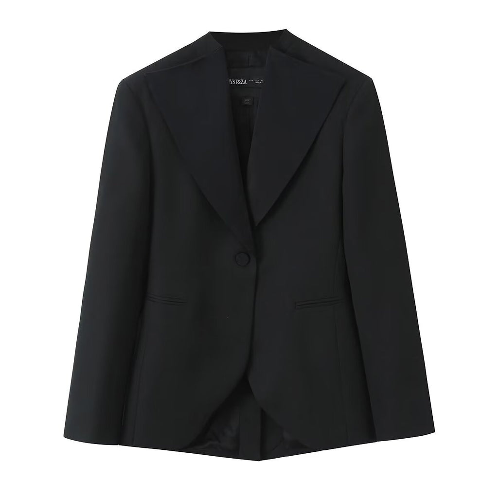 Women's Tailored One-Button Blazer with Extra Wide Shawl Collar and Slim Silhouette Fashion Glam