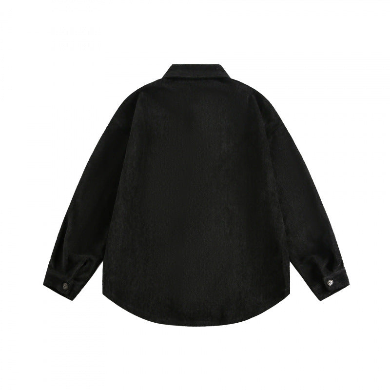 Unisex Oversized Velvet Shirt Jacket with Chest Pocket and Continuous Button Placket Fashion Glam