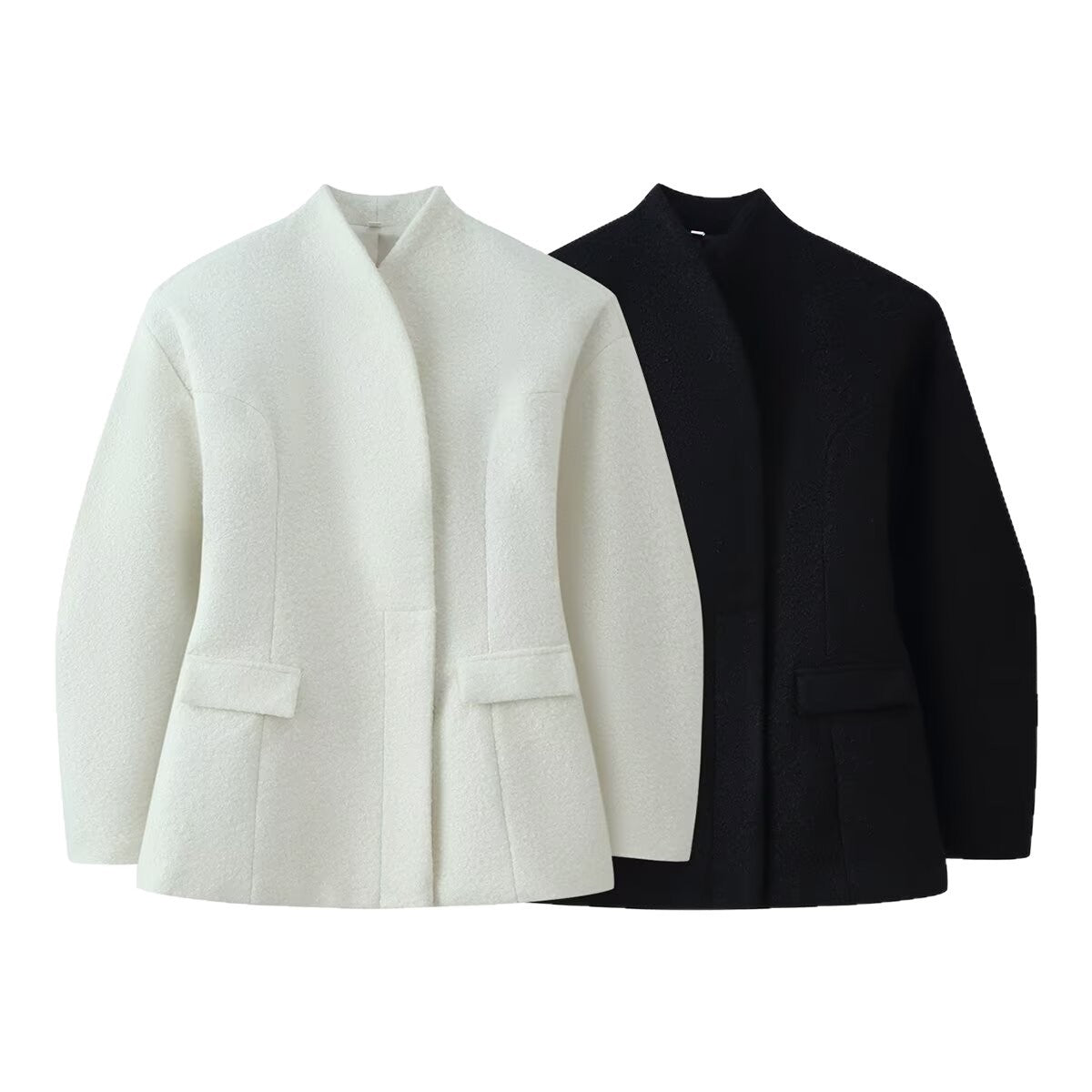 Women's Boucle Short Jacket with Boxy Silhouette, Concealed Button Placket and Flap Pockets Fashion Glam