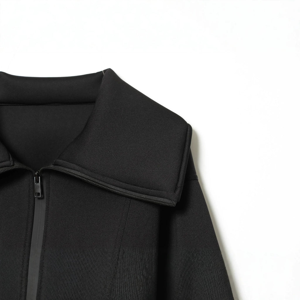 Women's Cropped Structured Jacket in Neoprene Look with Wide Shawl Collar Fashion Glam