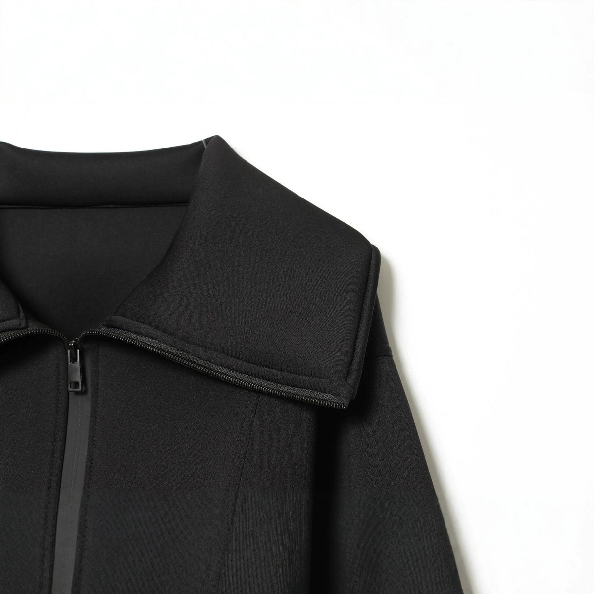 Women's Cropped Structured Jacket in Neoprene Look with Wide Shawl Collar Fashion Glam