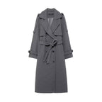 Women's long double-breasted wool coat with belted waist and shoulder flaps Fashion Glam
