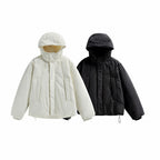 Unisex Short Padded Hooded Transition Jacket in Boxy Cut with High Stand Collar Fashion Glam