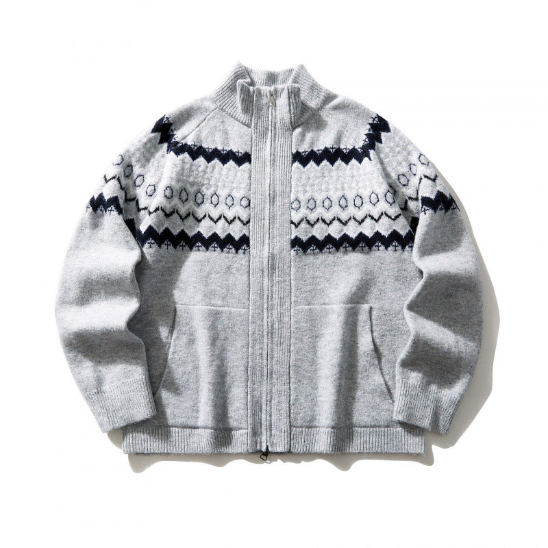 Unisex Norweger cardigan with full zipper, stand-up collar, and side pockets Fashion Glam