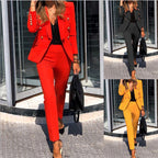 Women's tailored pantsuit with double-breasted button blazer and slim trousers Fashion Glam