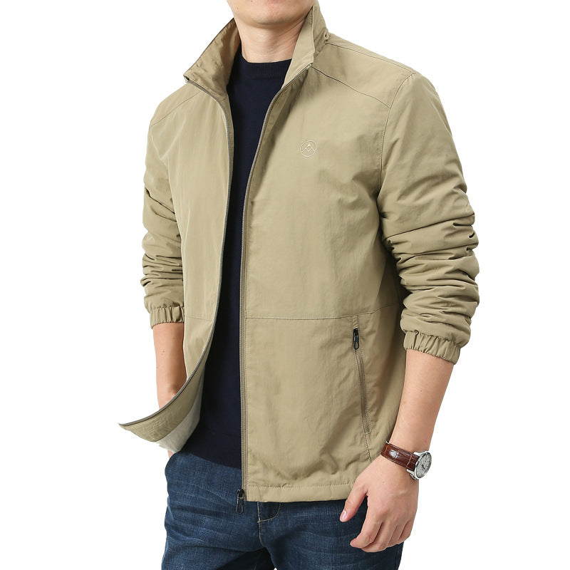Men's Lightweight Windbreaker with Stand Collar, Two Zipper Pockets and Elastic Cuffs Fashion Glam