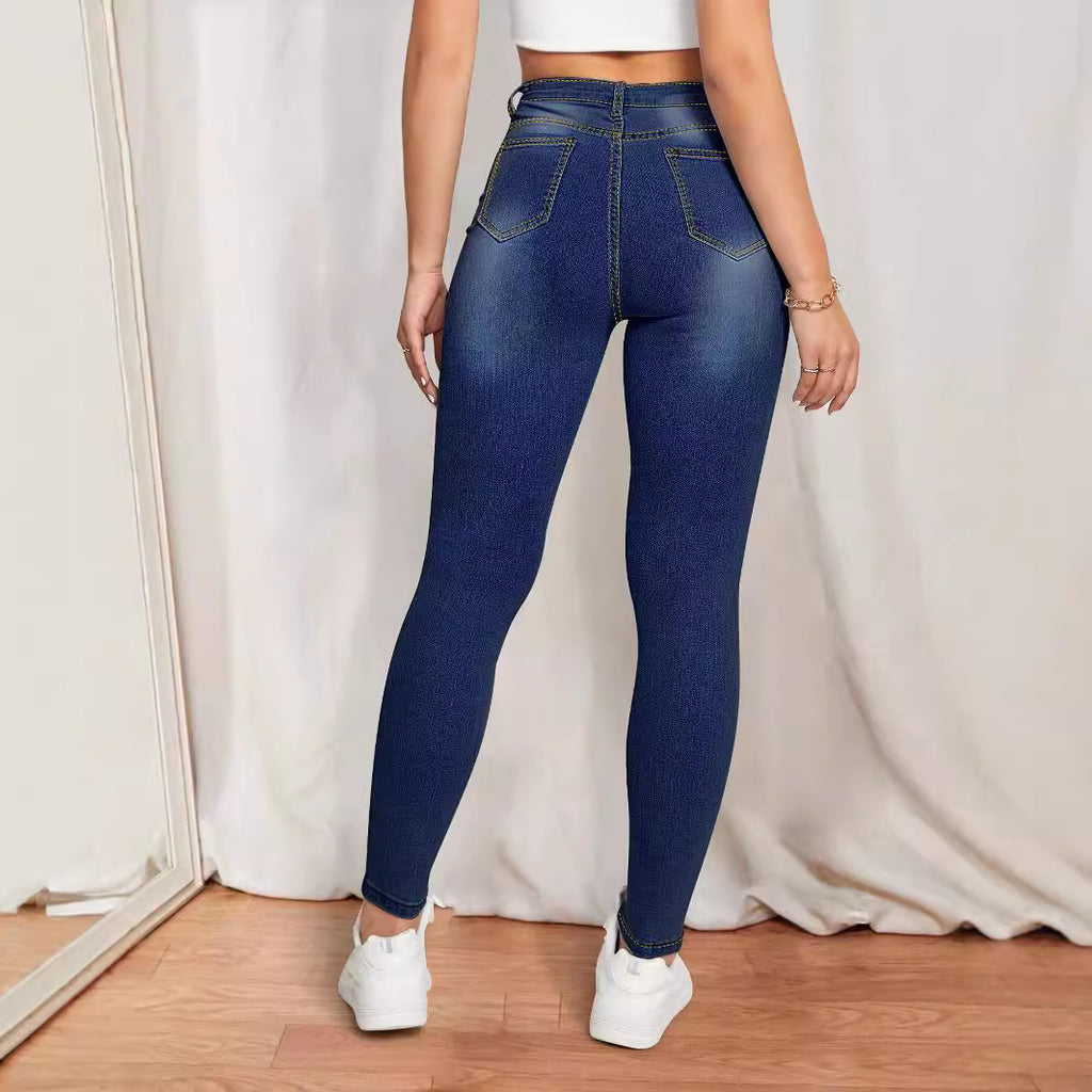Women's High-Waist Skinny Jeans with printed Daisies and figure-shaping Stretch Fashion Glam