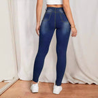 Women's High-Waist Skinny Jeans with printed Daisies and figure-shaping Stretch Fashion Glam