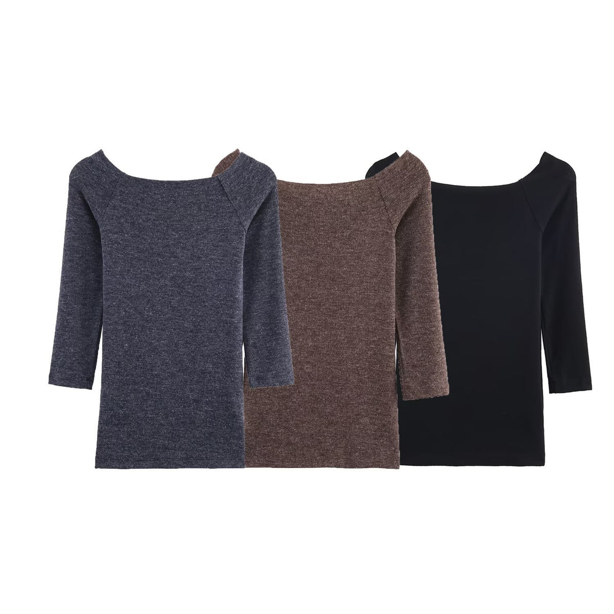 Women's Fitted Fine Knit Tunic with Wide Boat Neck and 3/4 Sleeves Fashion Glam