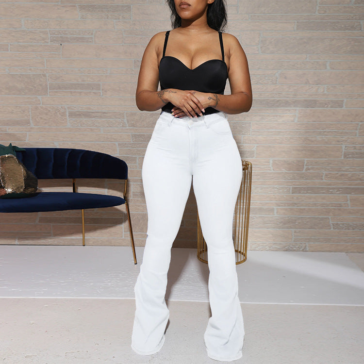 Women's High-Waist Stretch Jeans with slight flare and figure-hugging fit Fashion Glam