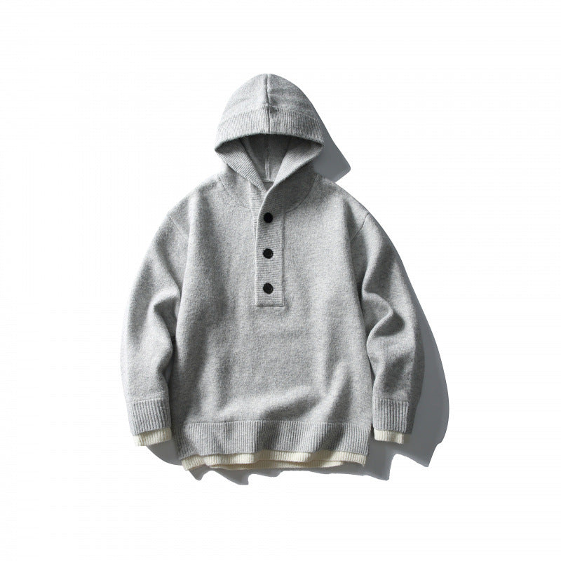 Unisex knitted hoodie with half placket, ribbed hem and double-layer finish Fashion Glam