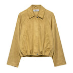 Women's short-cut suede look bomber jacket with raglan sleeves and elastic hem Fashion Glam