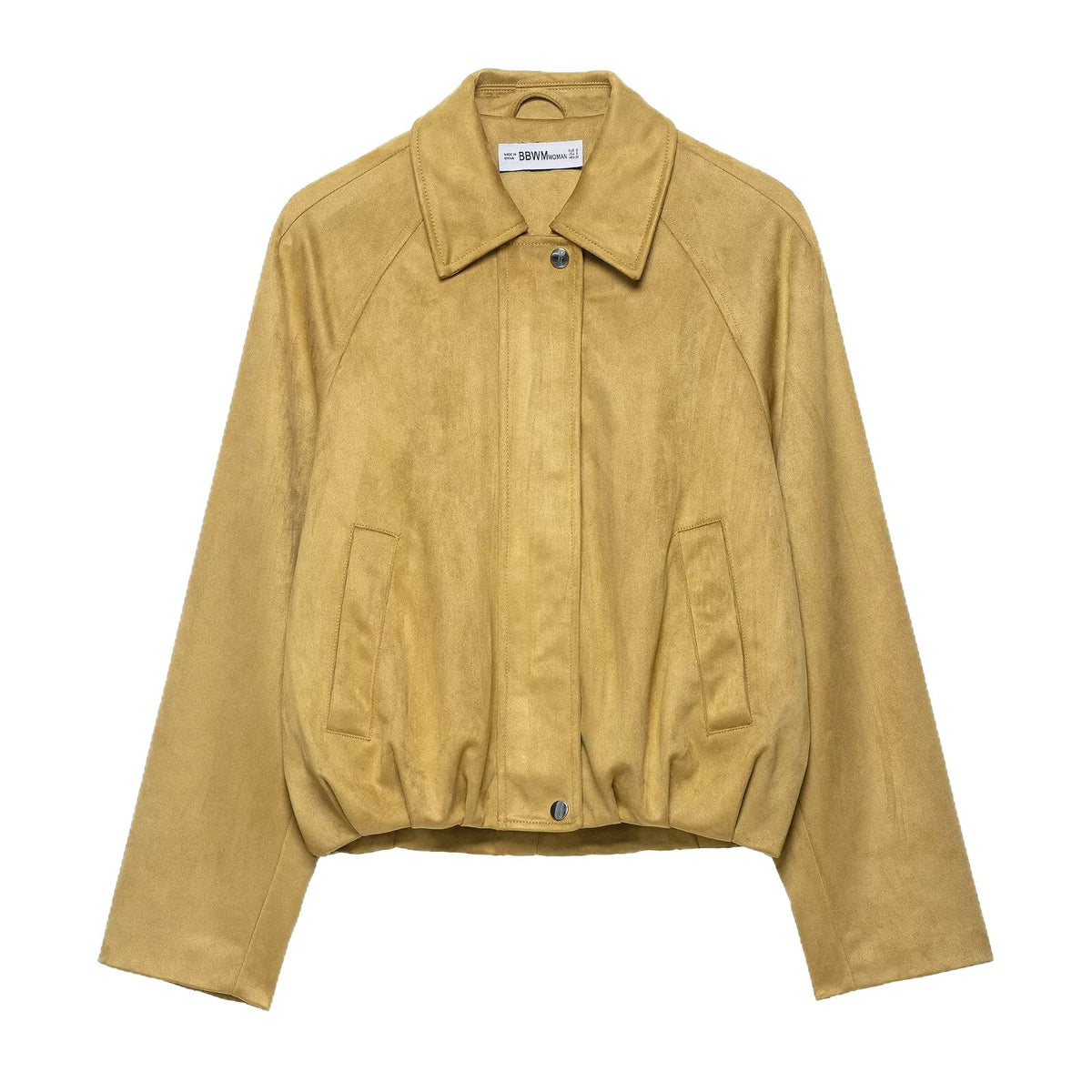 Women's short-cut suede look bomber jacket with raglan sleeves and elastic hem Fashion Glam