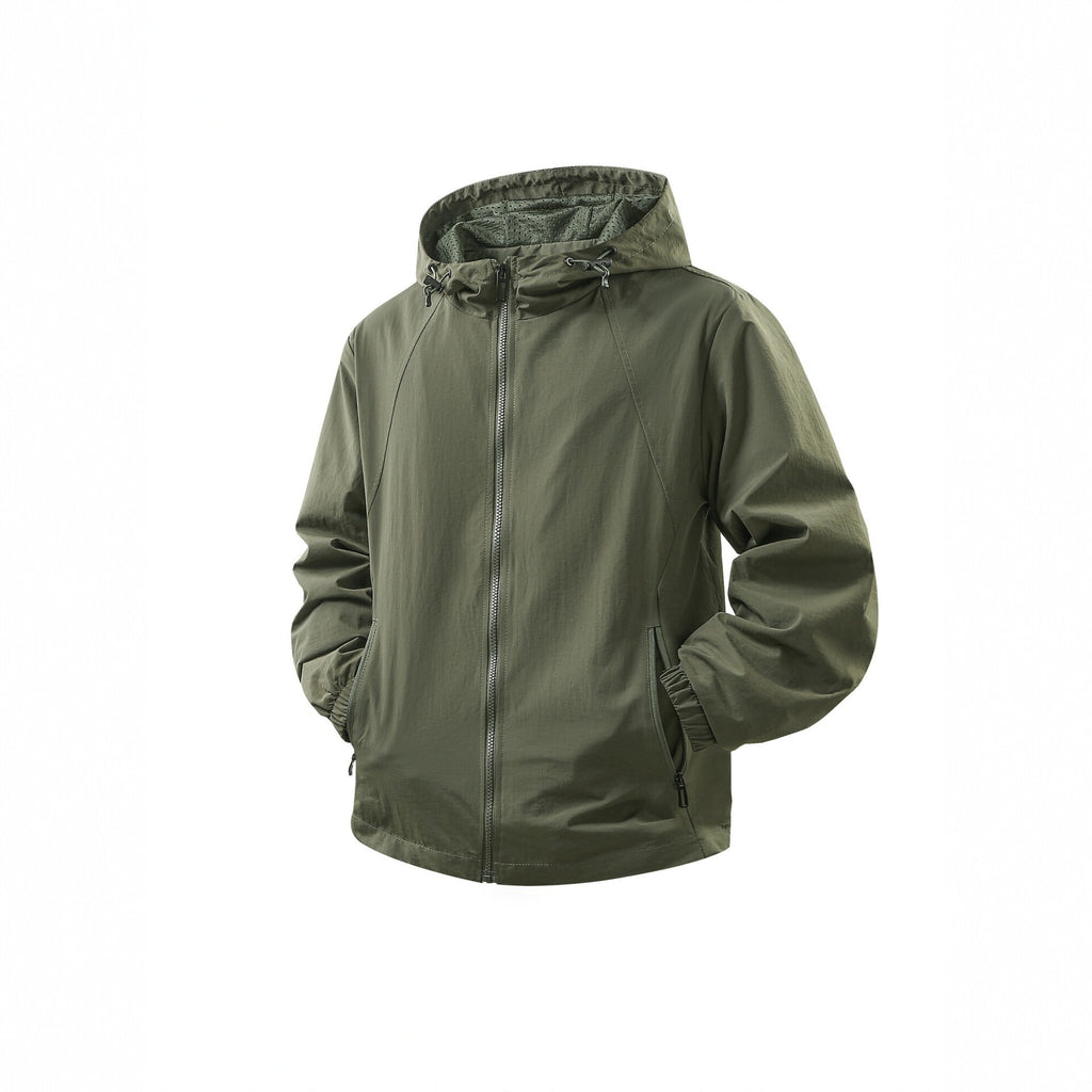 Men's Lightweight Breathable Hooded Windbreaker with Mesh Lining and Zipper Pockets Fashion Glam