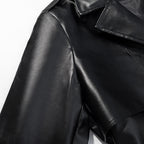 Women’s longline trench coat made of faux leather with a fitted belt and shoulder flaps Fashion Glam