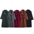 Women’s long double-breasted wool blend trench coat with belt and wide lapels Fashion Glam