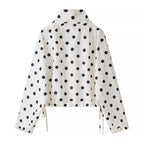 Women's Lightweight Polka Dot Wind Jacket with Stand-Up Collar and Drawstring Fashion Glam