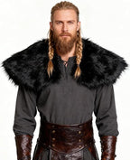 Men's shoulder cape in Viking/LARP style made of high-quality faux fur with a wide lapel collar Fashion Glam