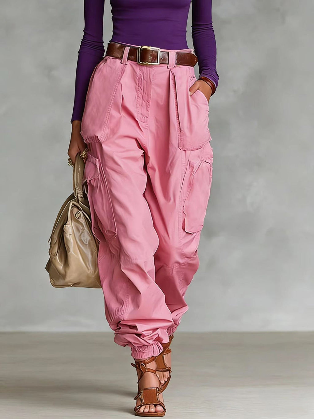 Women's cargo pants with elastic waistband and practical pockets Fashion Glam