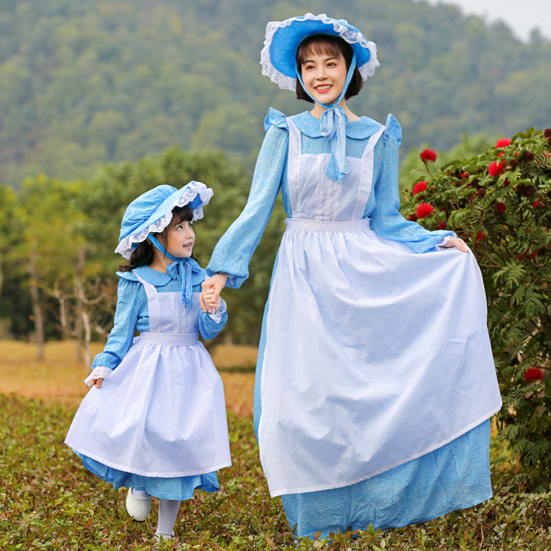 Women's Vintage Farmer Dress with Romantic Ruffles and Matching Hat Fashion Glam
