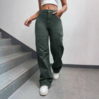 Women's High-Waisted Cargo Palazzo Pants with Seam Segments and Side Flap Pocket Fashion Glam