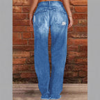 Women's casual loose denim pants in baggy style with distressed rips Fashion Glam
