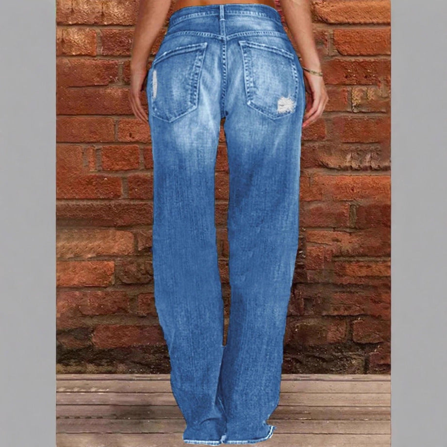 Women's casual loose denim pants in baggy style with distressed rips Fashion Glam