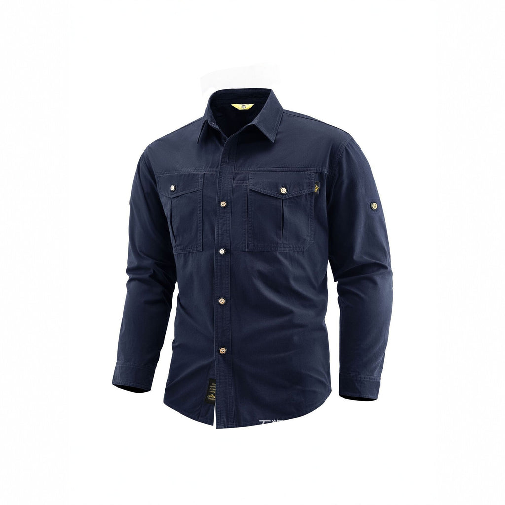 Men's Canvas Overshirt in Field Style with Chest Flaps and Full Button Placket Fashion Glam
