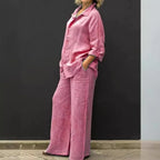Women's Relaxed Linen Set with Oversized Shirt and Wide Palazzo Pants Fashion Glam