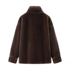 Ladies Oversize Faux Fur Pullover Jacket with Half Zipper and Kangaroo Pocket Fashion Glam