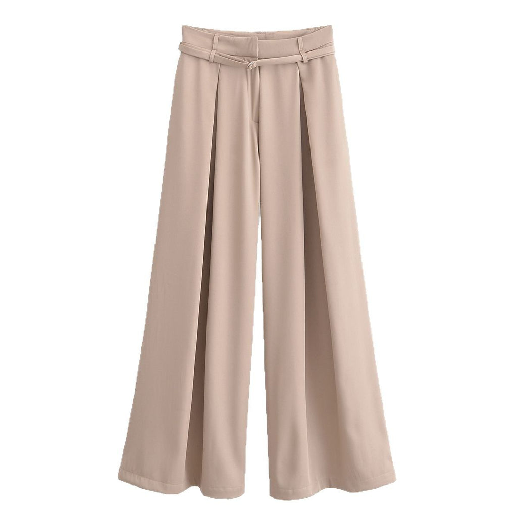 Women’s Palazzo Trousers with Pleats, Extra Wide Leg and Fine Tie Belt Fashion Glam