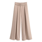 Women’s Palazzo Trousers with Pleats, Extra Wide Leg and Fine Tie Belt Fashion Glam