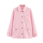 Women's Boxy Transitional Jacket with Check Pattern, Shirt Collar and Patch Pockets Fashion Glam