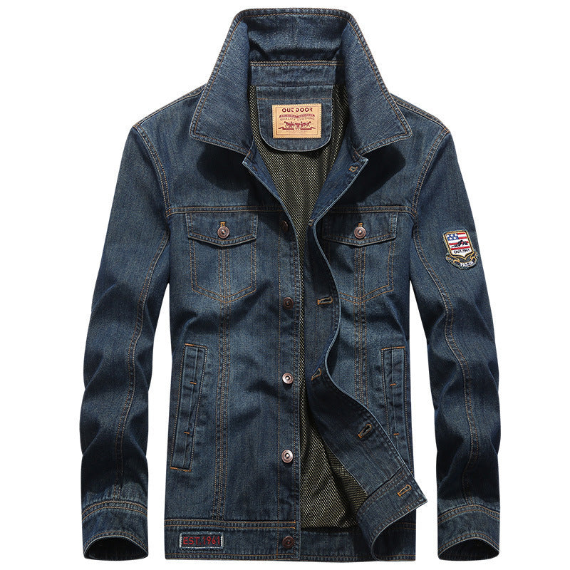 Men's denim jacket in vintage look with patch, chest pockets, and breathable mesh lining Fashion Glam