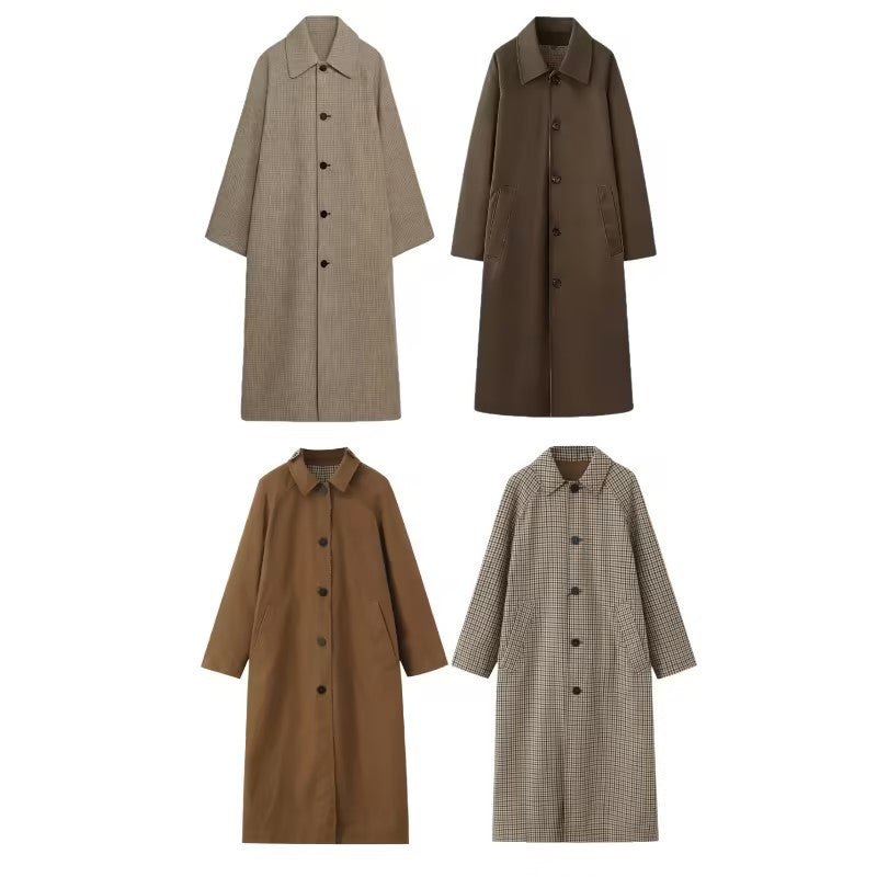 Women's longer minimalist trench coat with checked lining Fashion Glam