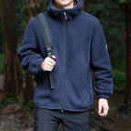 Men's fleece hooded jacket for outdoor with thermal lining, windproof surface and zip pockets Fashion Glam