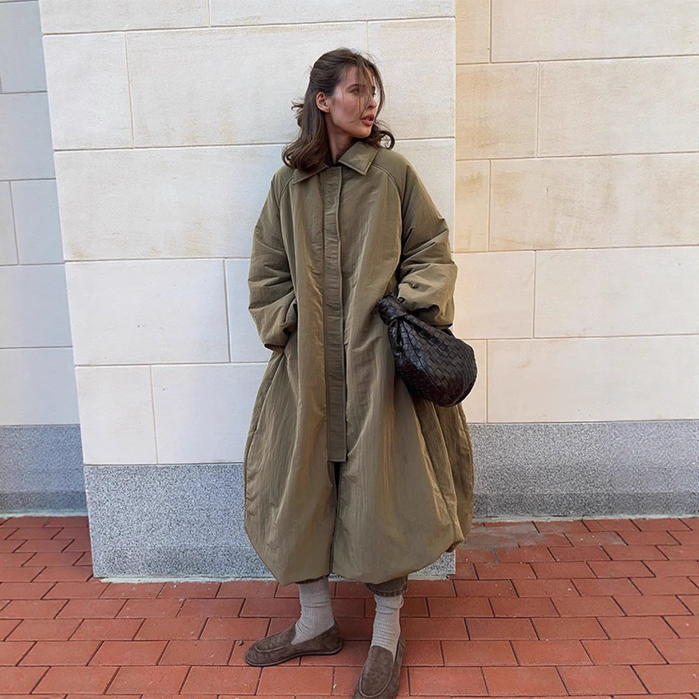 Women's oversized padded cocoon coat with concealed button placket and dropped shoulders Fashion Glam