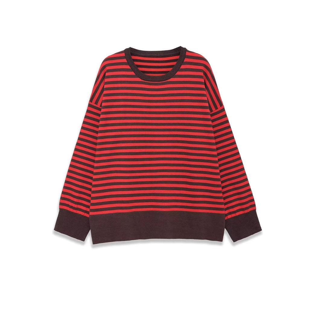 Women's Striped Oversized Sweater with Contrast Cuffs Fashion Glam