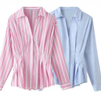 Women tailored blouse with tuck pleats and shirt collar Fashion Glam