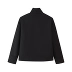 Women's Boxy Short Jacket with High Stand Collar and Concealed Button Placket Fashion Glam