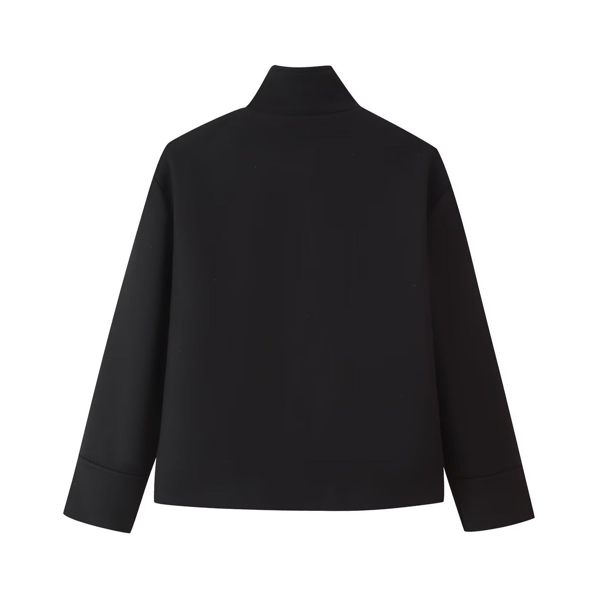 Women's Boxy Short Jacket with High Stand Collar and Concealed Button Placket Fashion Glam