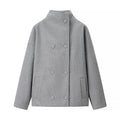 Women's Boxy Wool Blend Caban Jacket with Stand Collar and Dropped Shoulders Fashion Glam