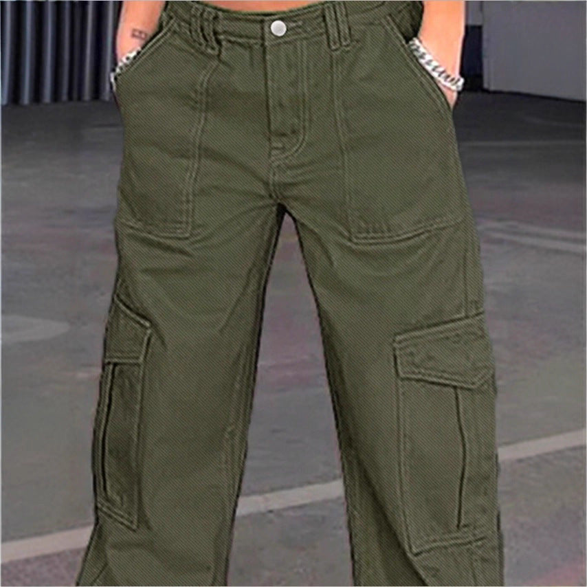 Women's wide cargo pants with high waist, patch flap pockets, and casual baggy fit Fashion Glam
