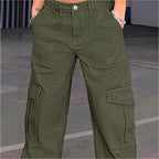 Women's wide cargo pants with high waist, patch flap pockets, and casual baggy fit Fashion Glam