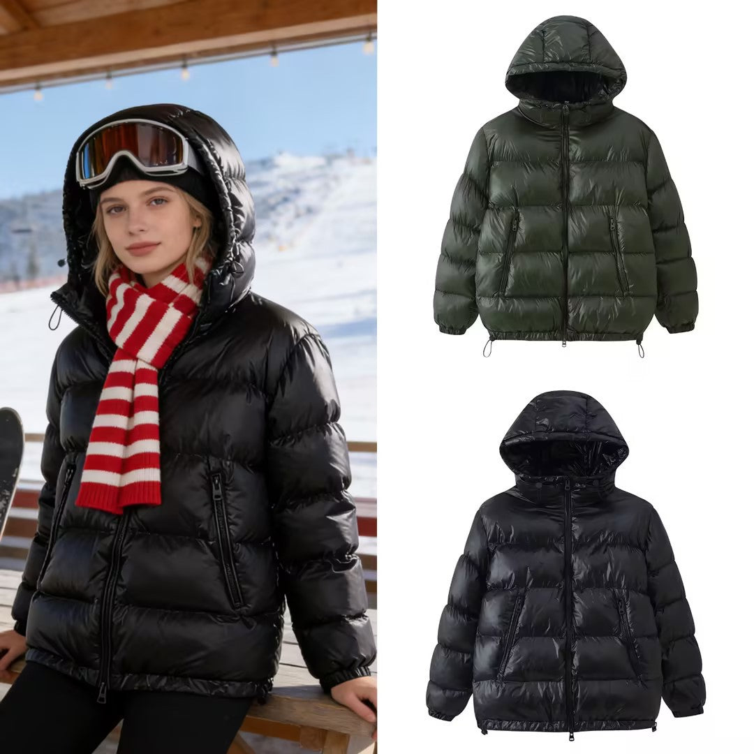 Women Quilted Oversized Thermal Jacket with Hood and Water-Repellent Surface Fashion Glam