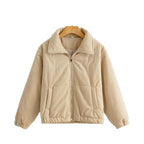 Women's short padded jacket in cord look with high stand-up collar Fashion Glam